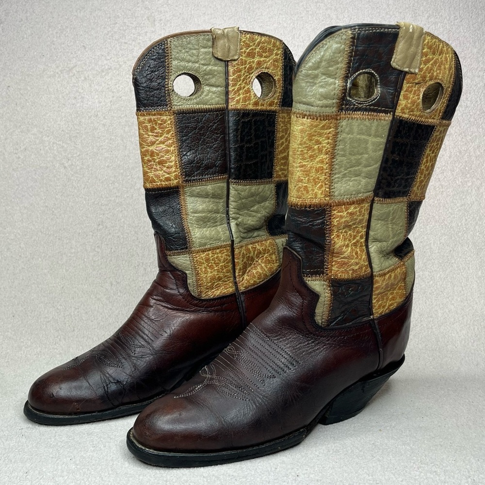 VTG 1970s Patchwork Leather Western Cowgirl Boots